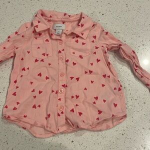 Old Navy Pink Button-Down Shirt with Red Heart Print